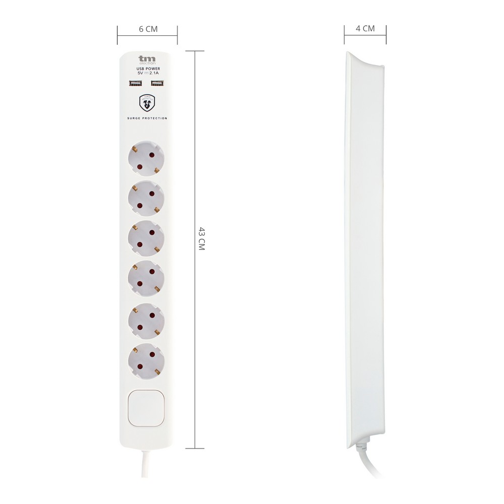 Förgreningslist 6 Tomas med Brytare TM Electron Vit (1,5 m) - 2