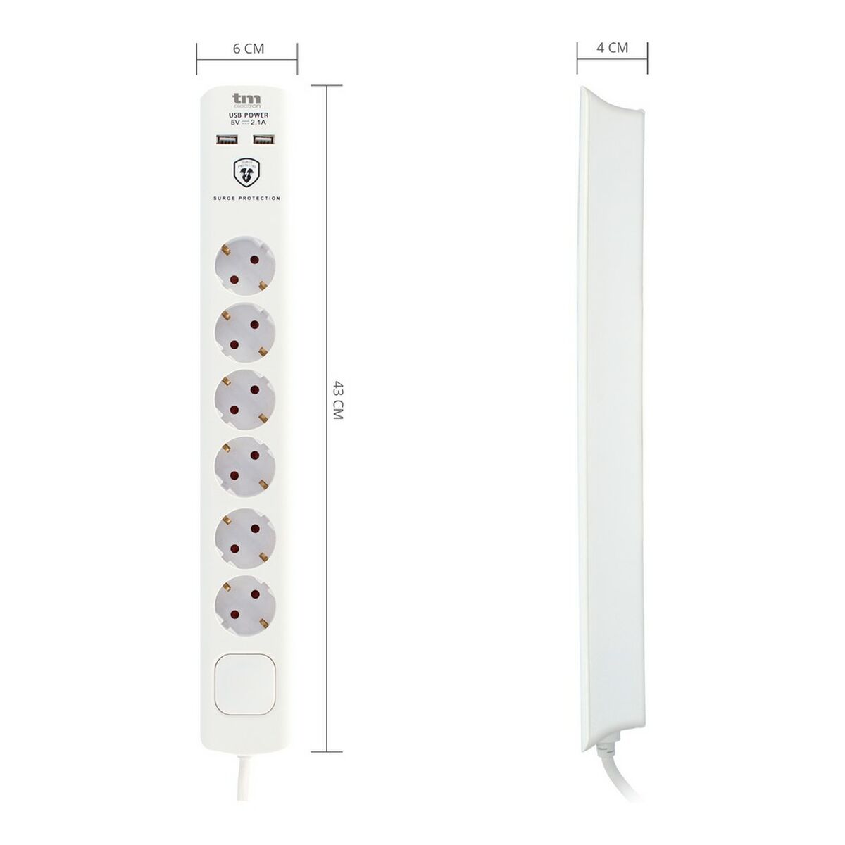 Förgreningslist 6 Tomas med Brytare TM Electron Vit (1,5 m) - 8