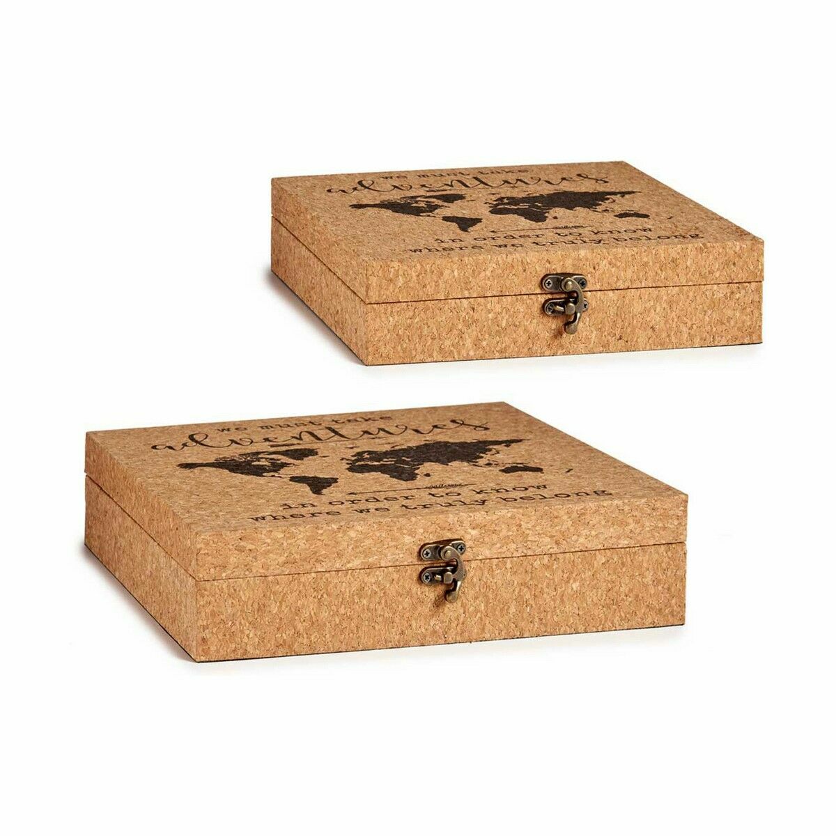 Uppsättning med Dekorativa Lådor Världskarta Brun Kork Trä MDF (6 antal) - 4