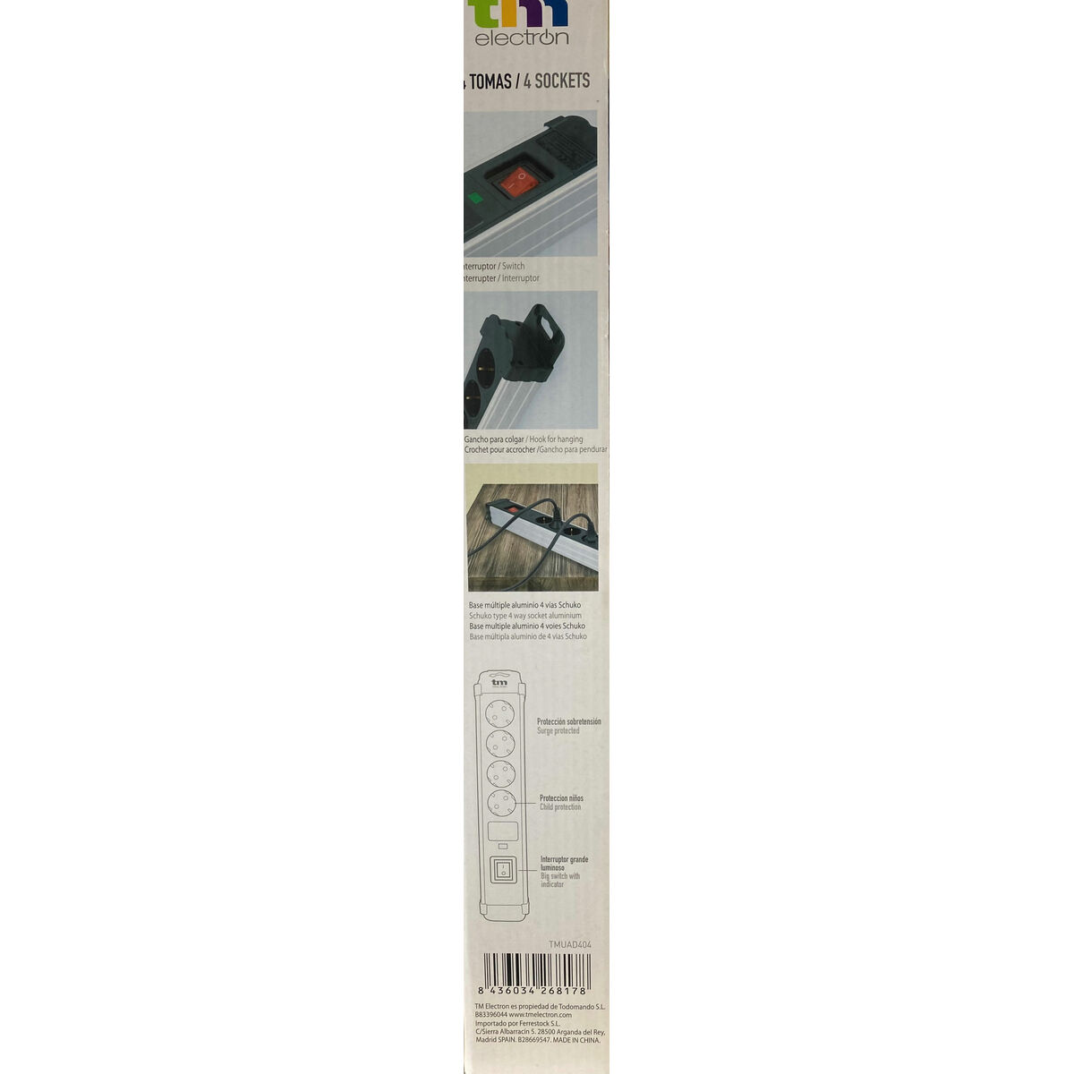 Ellist 4 Tomas-uttag med brytare TM Electron Aluminium (1,5 m) - 13