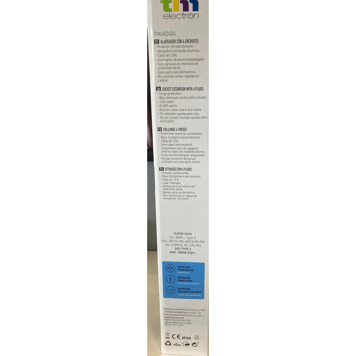 Ellist 4 Tomas-uttag med brytare TM Electron Aluminium (1,5 m) - 14
