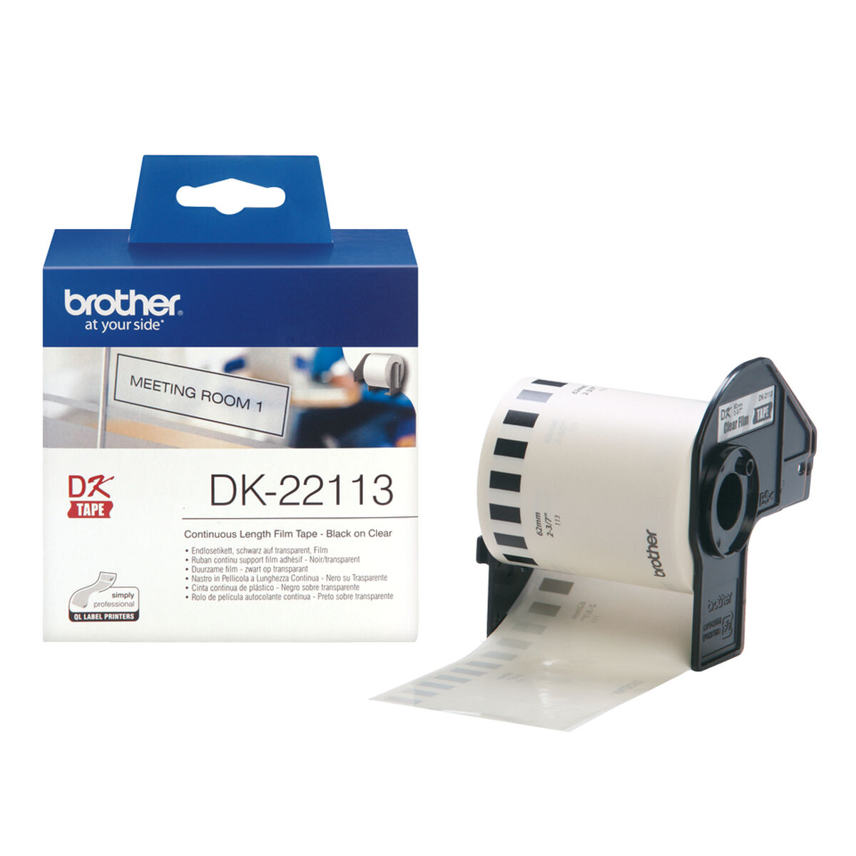 Laminerat Band till Etikettskrivare Brother DK-22113 62 mm x 15,24 m Svart/Transparent