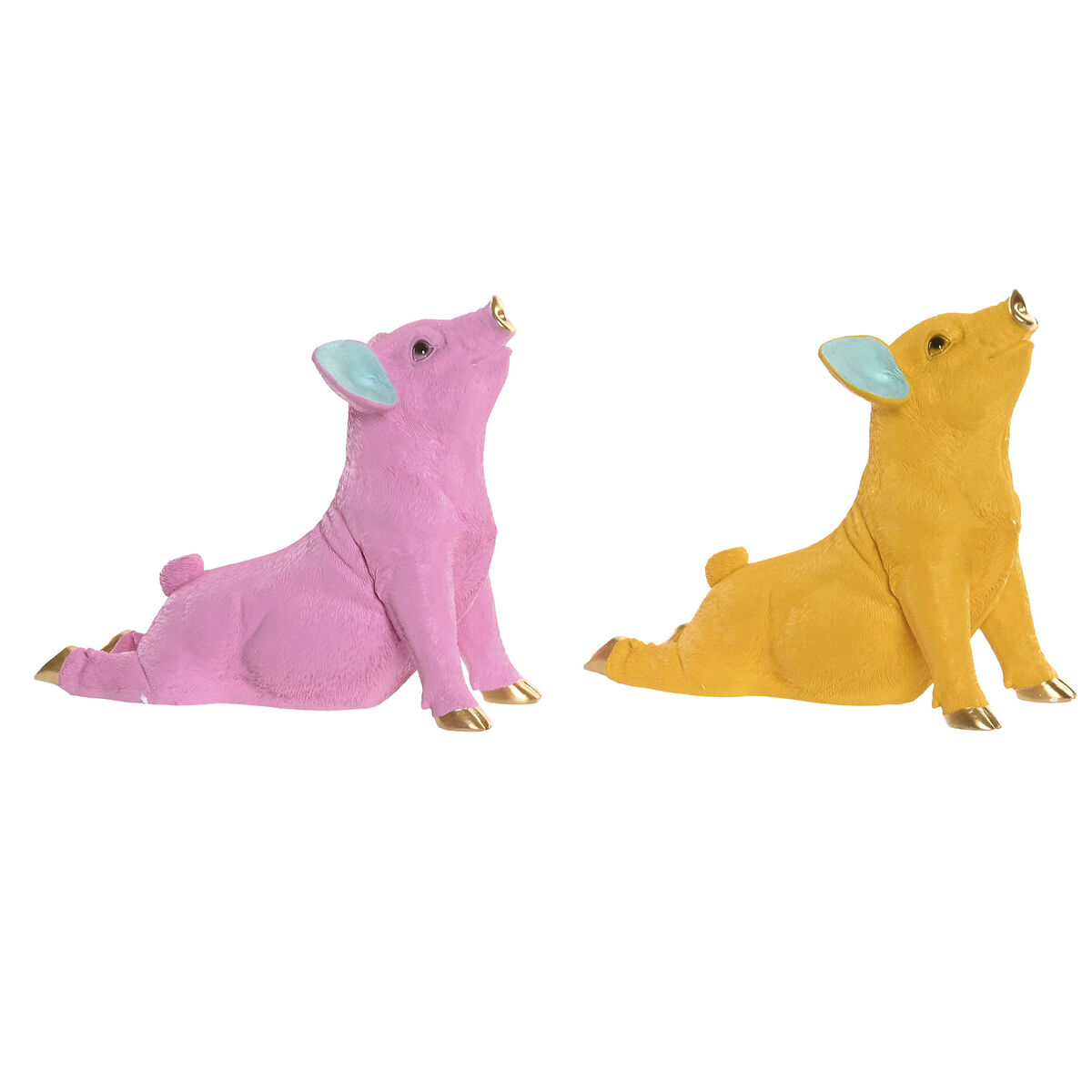 Prydnadsfigur Home ESPRIT Gul Grön Rosa Gyllene Gris 30,5 X 15 X 25 CM (2 antal)