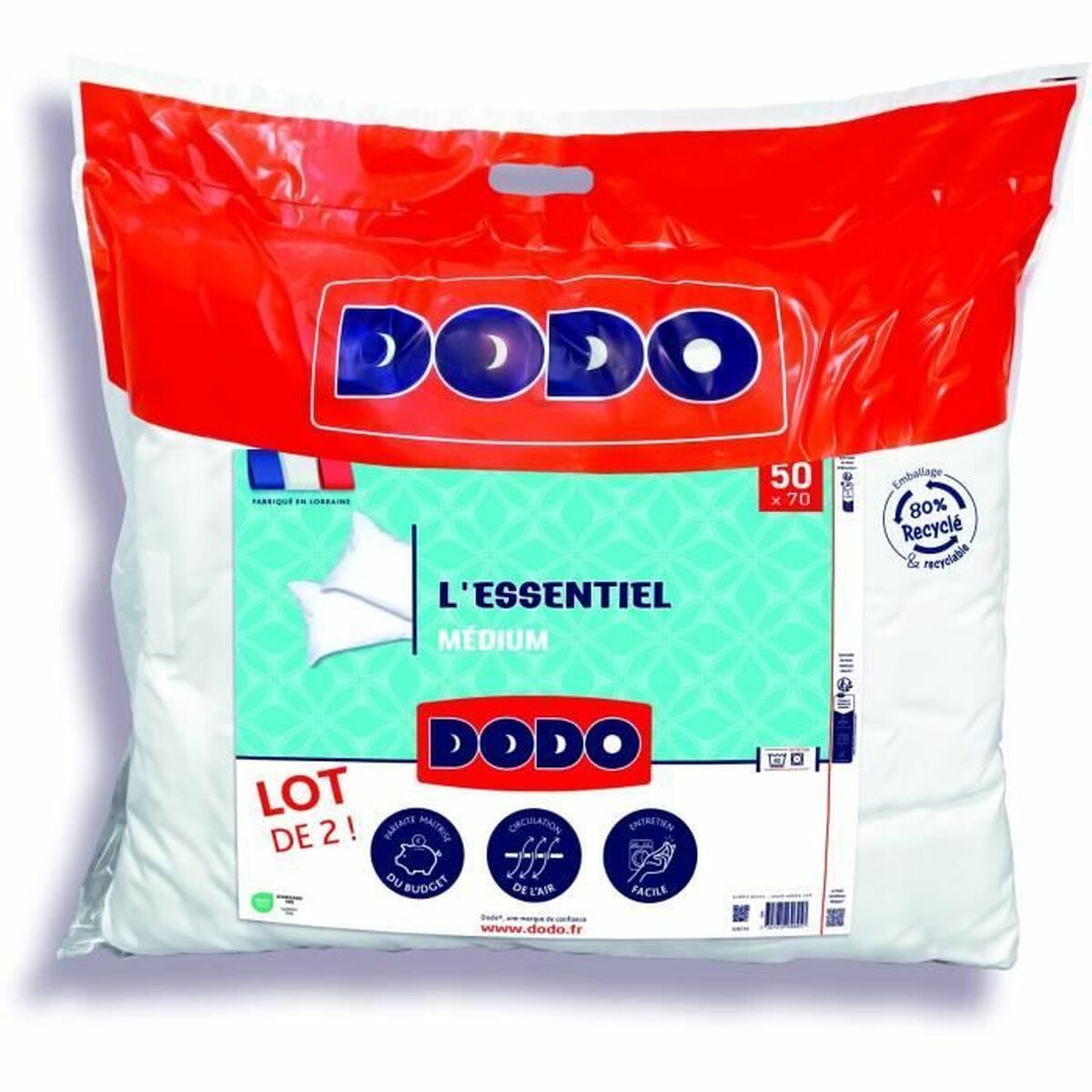 Set med 2 kuddar DODO L'Essentiel Médium Vit 50 x 70 cm