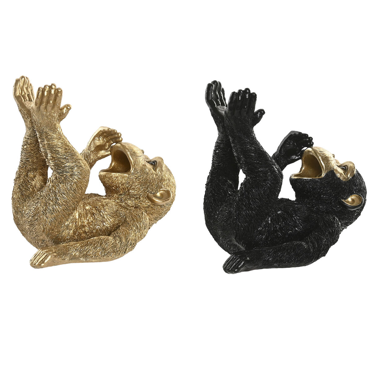 Prydnadsfigur Home ESPRIT Svart Gyllene Apa 24,5 X 15 X 22,5 CM (2 antal)