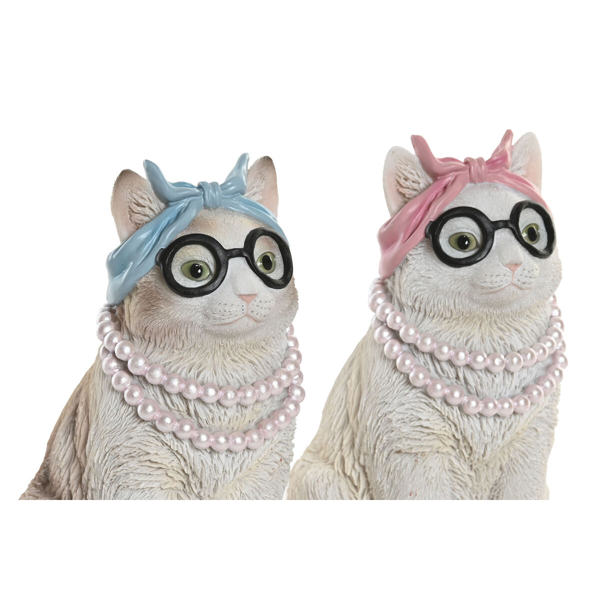Prydnadsfigur Home ESPRIT Blå Vit Rosa Katt 13,5 X 13 X 19,5 CM (2 antal) - 2