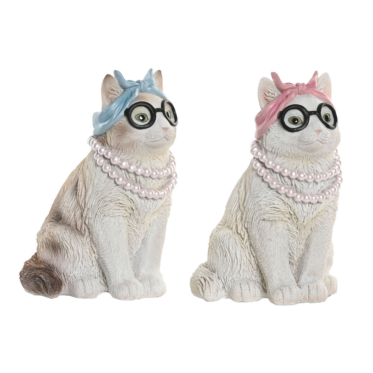 Prydnadsfigur Home ESPRIT Blå Vit Rosa Katt 13,5 X 13 X 19,5 CM (2 antal)