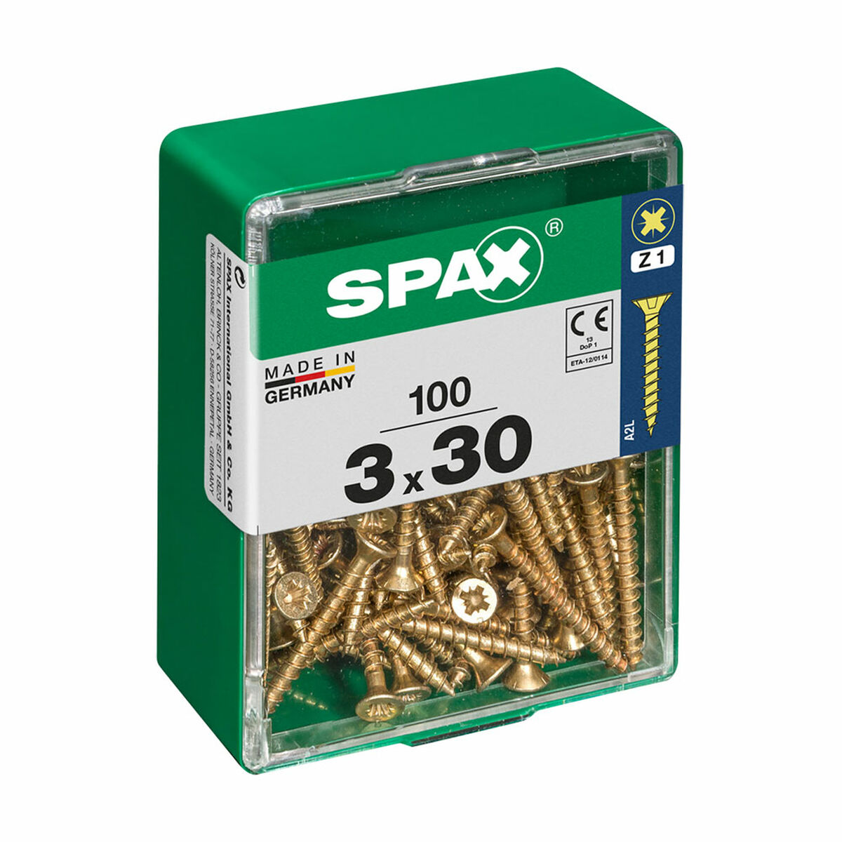 Låda med skruvar SPAX Träskruv Platt huvud (3,0 x 30 mm)