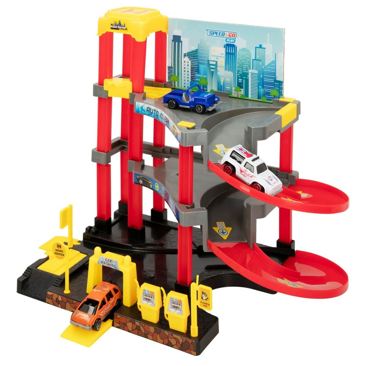 Parkeringsgarage med fordon Speed & Go 37 x 29 x 25 cm (4 antal) - 2