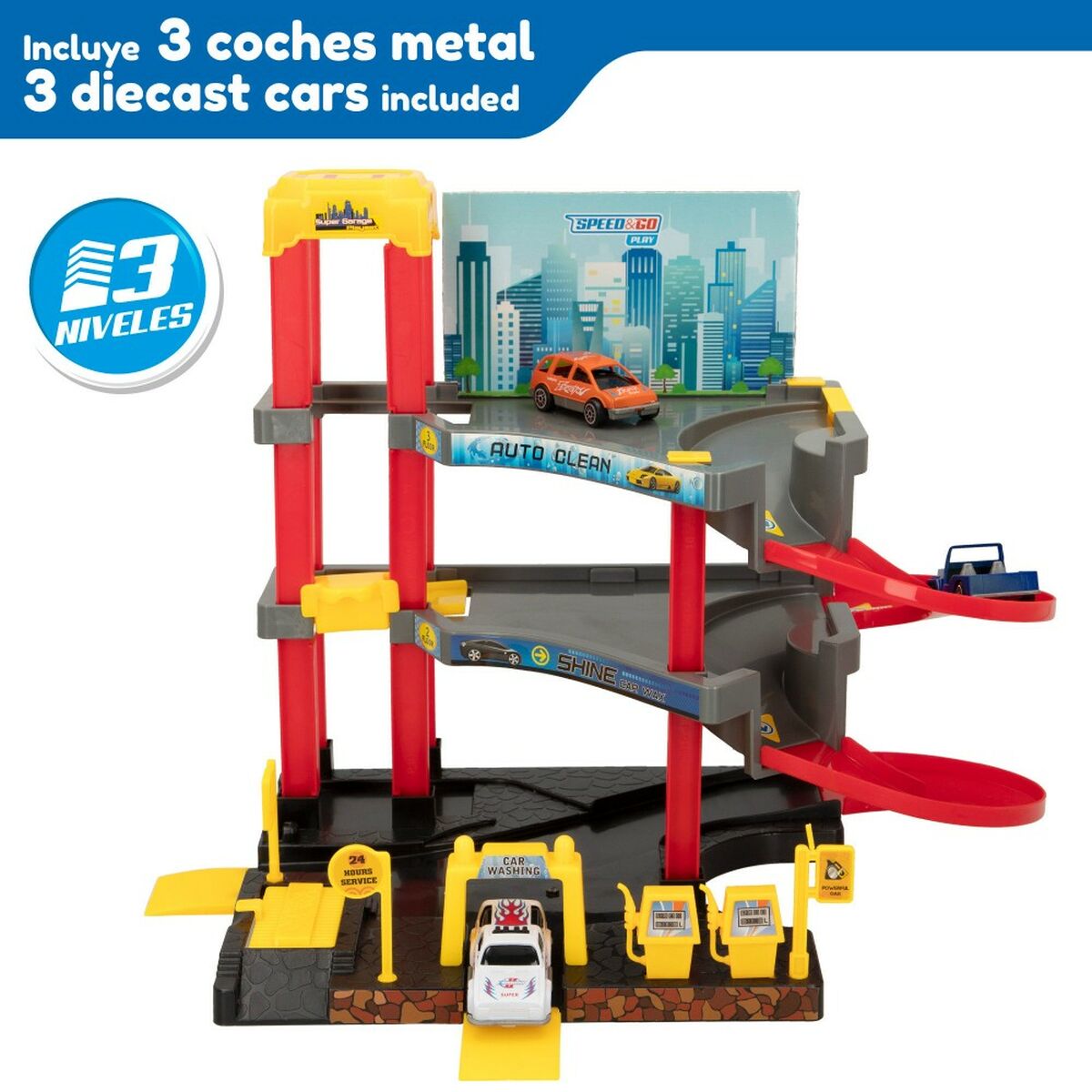 Parkeringsgarage med fordon Speed & Go 37 x 29 x 25 cm (4 antal) - 3