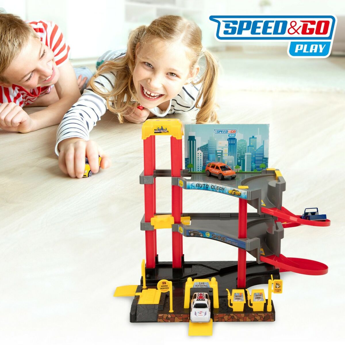 Parkeringsgarage med fordon Speed & Go 37 x 29 x 25 cm (4 antal) - 6