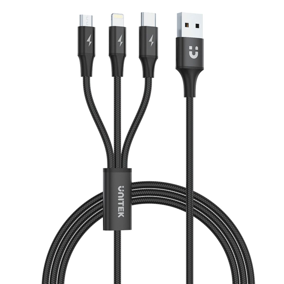 USB-kabel till mikro-USB, USB-C och Lightning Unitek C14049BK Svart 1,2 m - 2