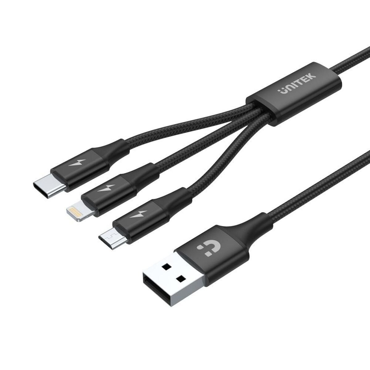USB-kabel till mikro-USB, USB-C och Lightning Unitek C14049BK Svart 1,2 m