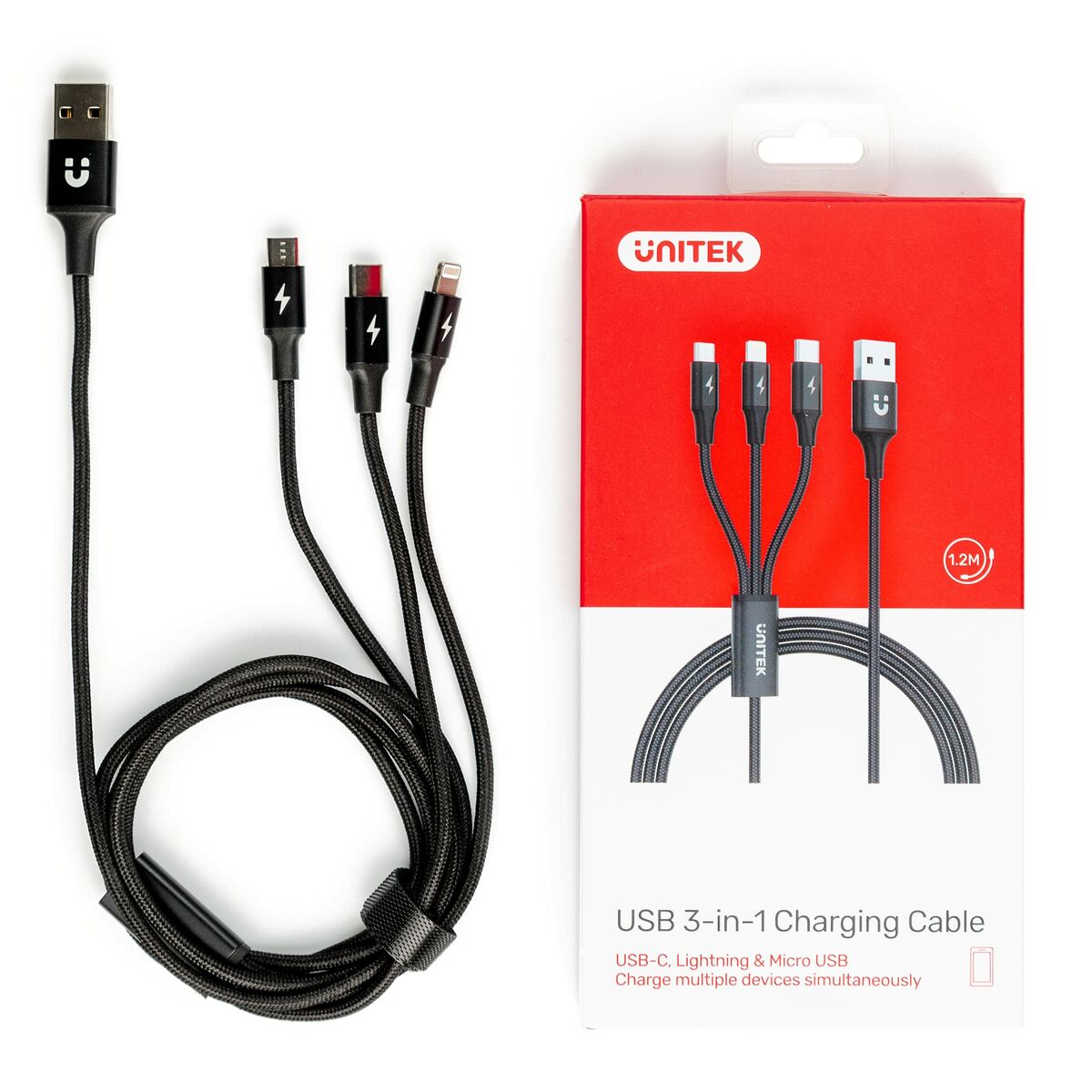 USB-kabel till mikro-USB, USB-C och Lightning Unitek C14049BK Svart 1,2 m - 3