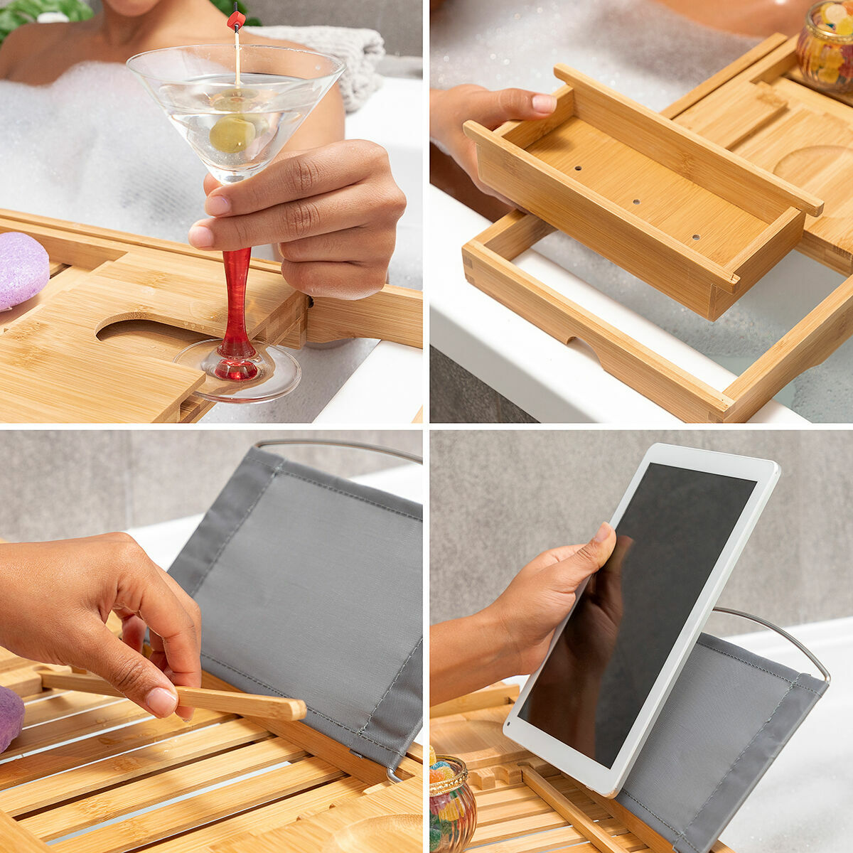 Förlängningsbar badkarsbricka i bambu Trayth InnovaGoods - 12