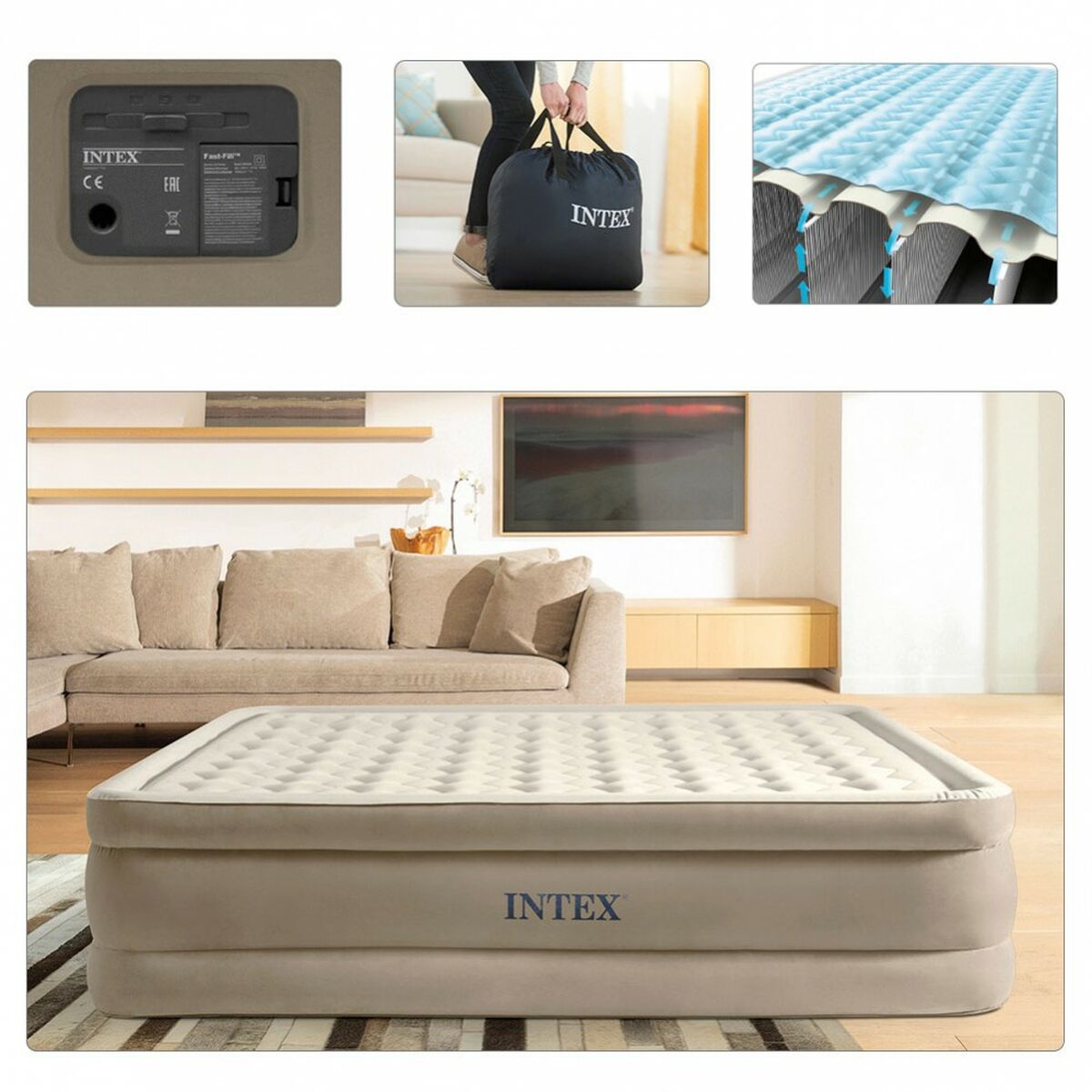 Uppblåsbar madrass Intex 152 x 46 x 203 cm - 2