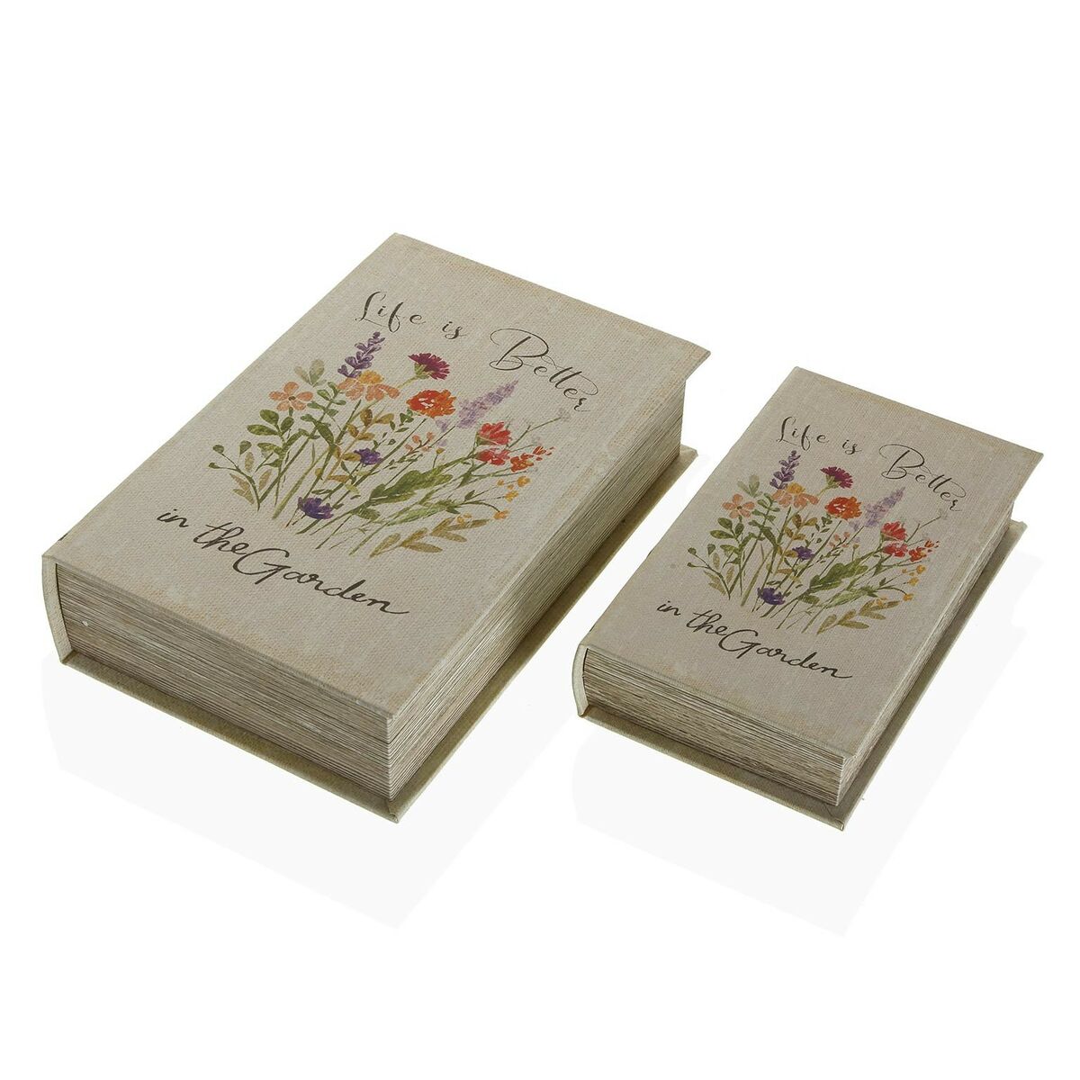 Uppsättning med Dekorativa Lådor Versa Boken Virágok Kanvas Trä MDF 7 x 27 x 18 cm