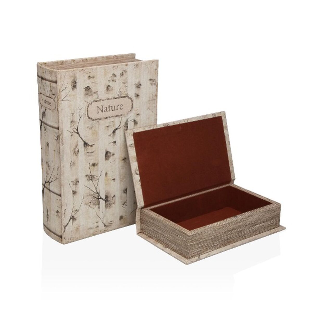 Uppsättning med Dekorativa Lådor Versa Nature Kanvas Trä MDF Boken 7 x 27 x 18 cm - 2