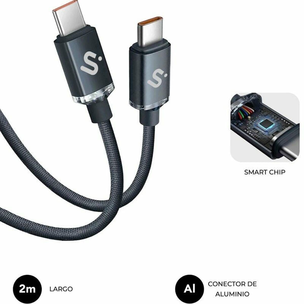 USB-C till USB-C Kabel Subblim SUBCAB-C06002 2 m Svart - 3