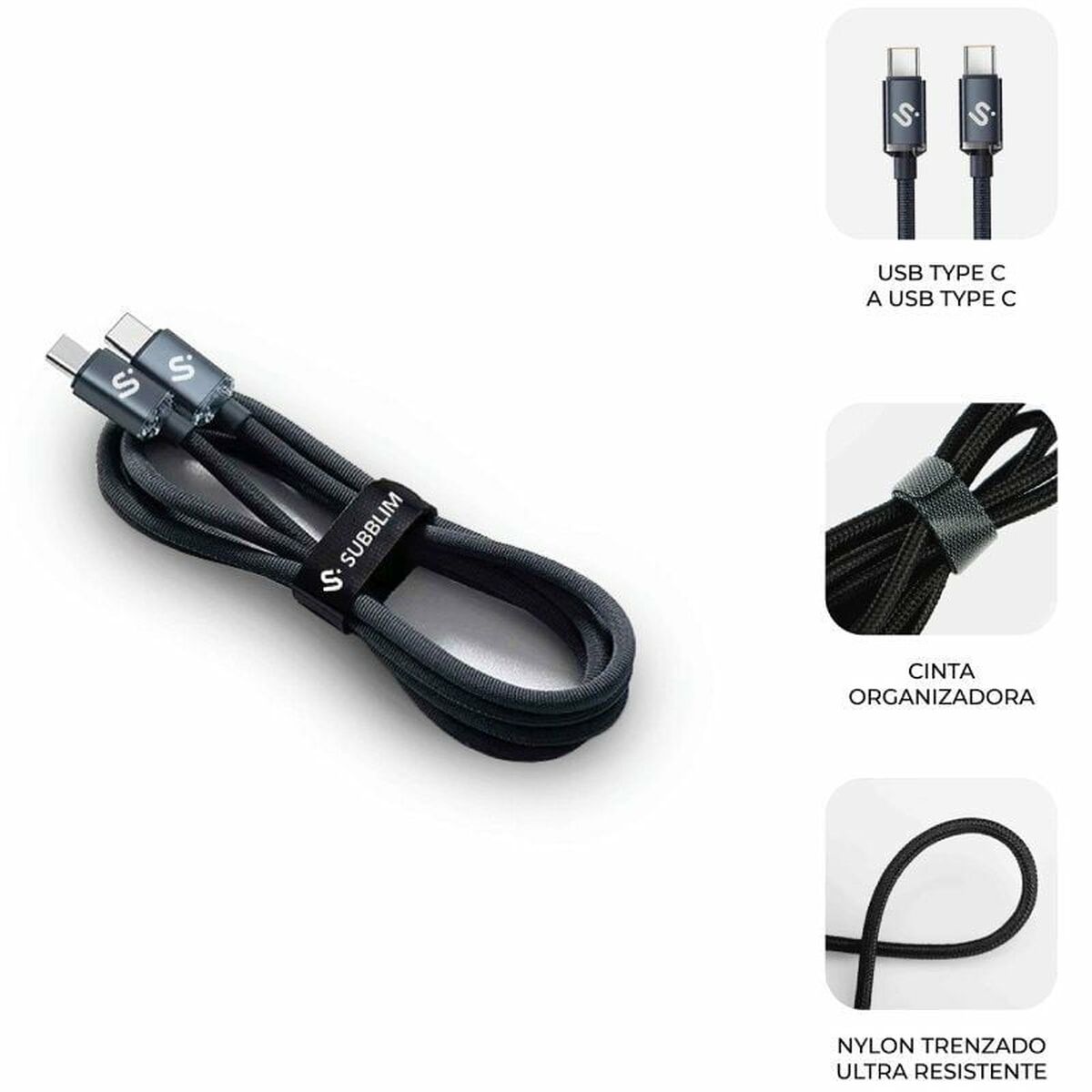 USB-C till USB-C Kabel Subblim SUBCAB-C06002 2 m Svart - 2