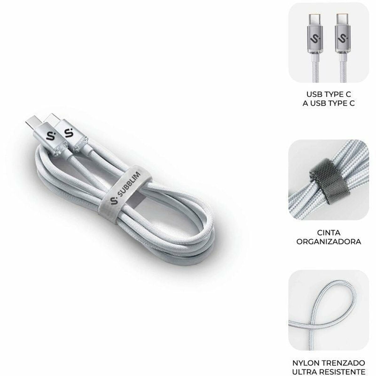USB-C till USB-C Kabel Subblim SUBCAB-C06011 2 m Vit - 2