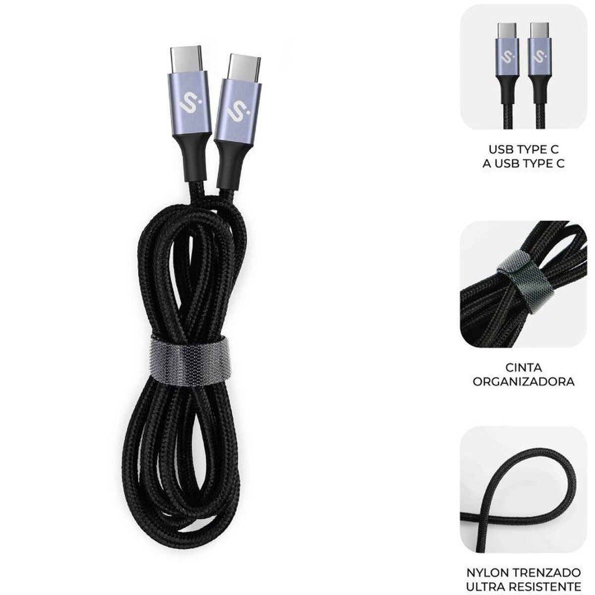 USB-C till USB-C Kabel Subblim SUBCAB-C10001 1 m Svart - 2