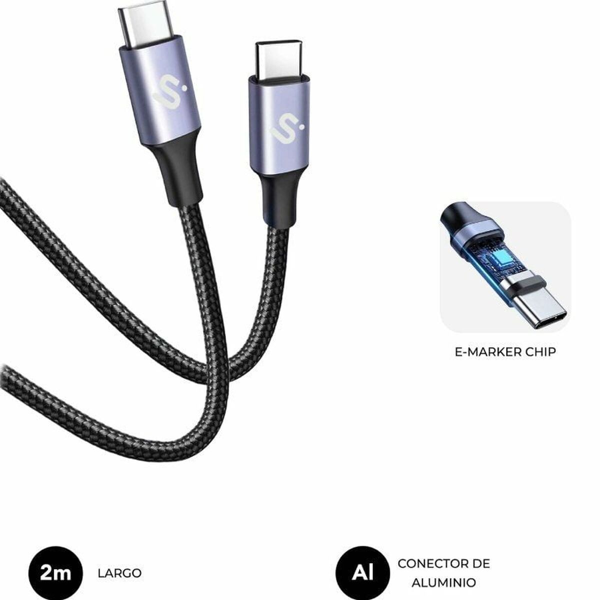 USB-C till USB-C Kabel Subblim SUBCAB-C10002 2 m Svart - 3