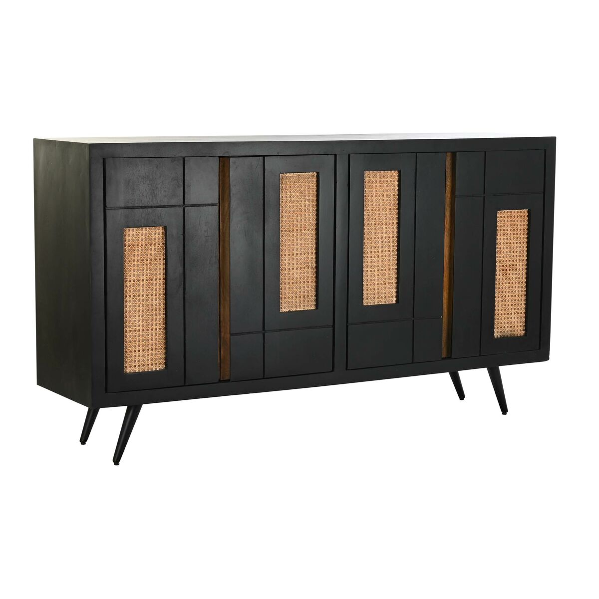 Skänk DKD Home Decor Svart Rattan Mangoträ 160 x 40 x 90 cm