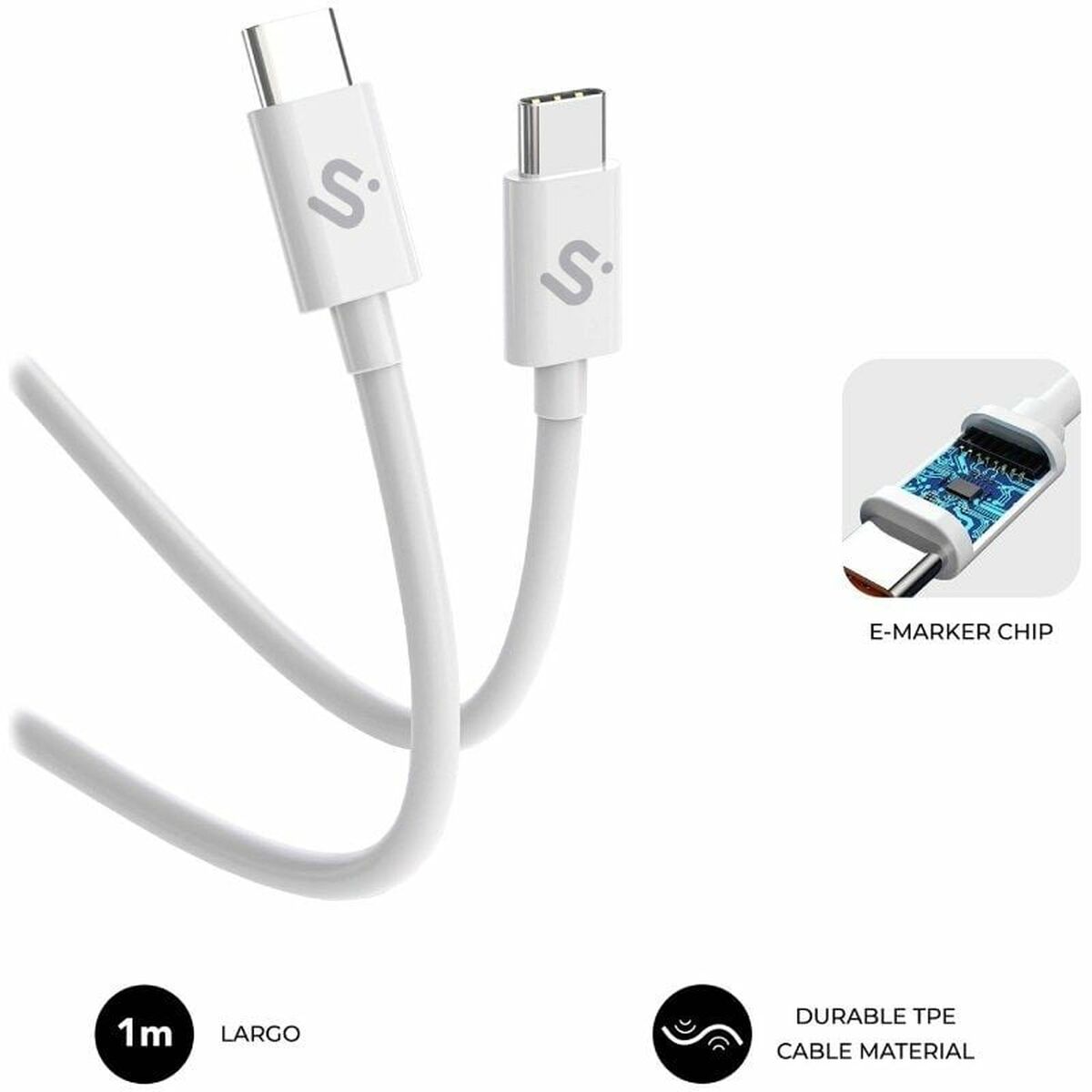 USB-C till USB-C Kabel Subblim SUBCAB-C10010 1 m Vit Svart - 2