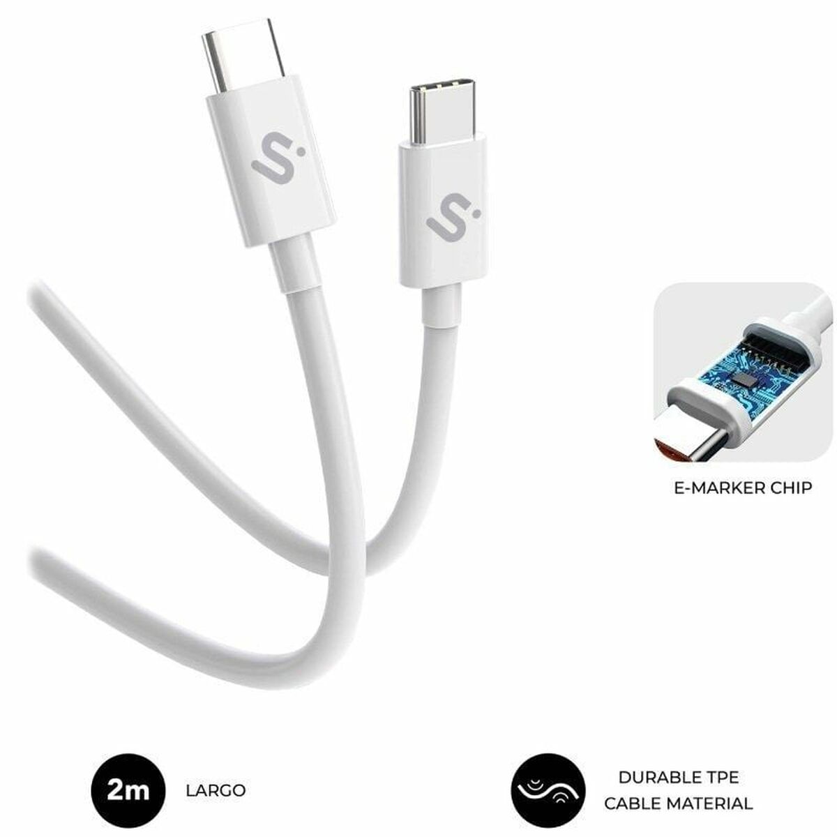 USB-C till USB-C Kabel Subblim SUBCAB-C10011 2 m Vit - 2