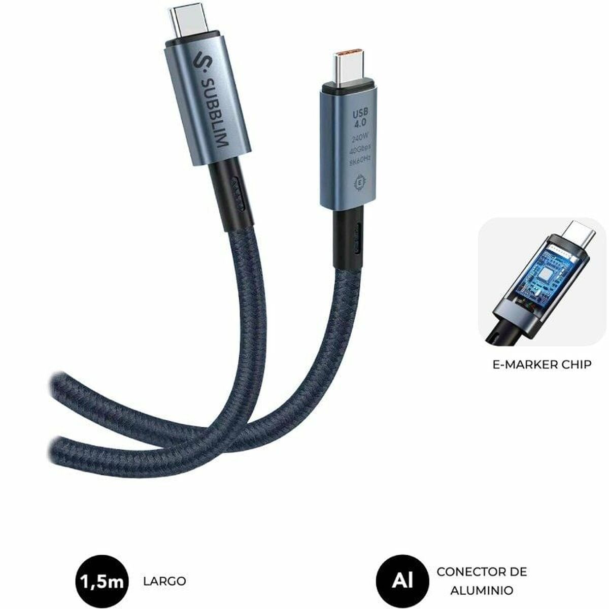 USB-C till USB-C Kabel Subblim SUBCAB-C24010 1,5 m Svart - 2
