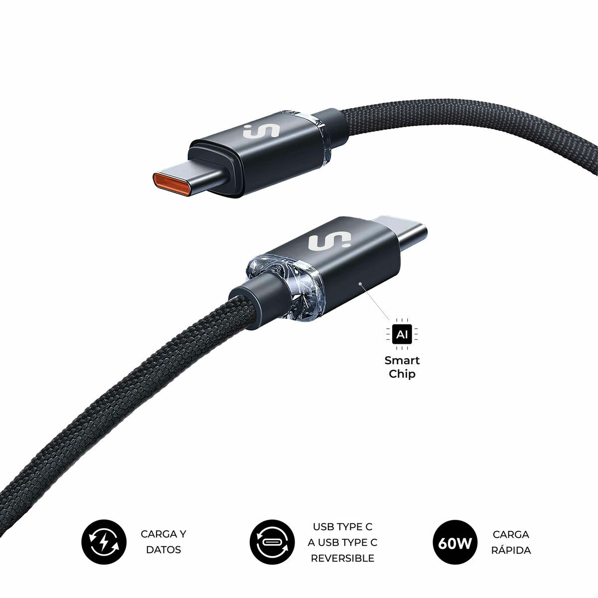 USB-C till USB-C Kabel Subblim SUBCAB-C06001 1 m Svart - 3