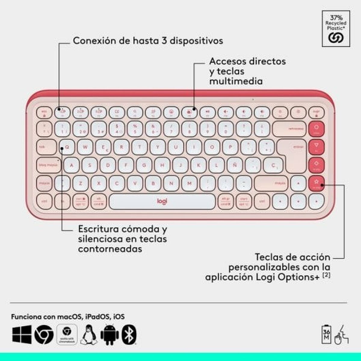 Tangentbord Logitech 920-013120 Rosa Qwerty Spanska QWERTY - 6