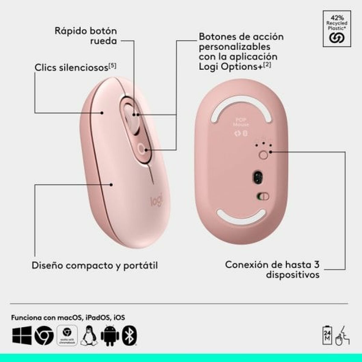 Tangentbord Logitech 920-013120 Rosa Qwerty Spanska QWERTY - 7