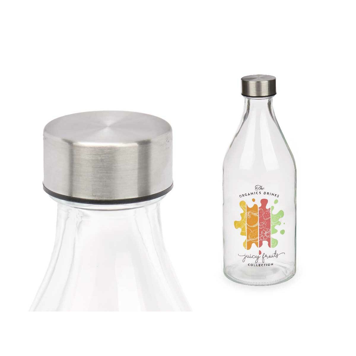 Flaska Vivalto Juicy Fruits Transparent Silver Glas Stål 1 L (12 antal) - 2