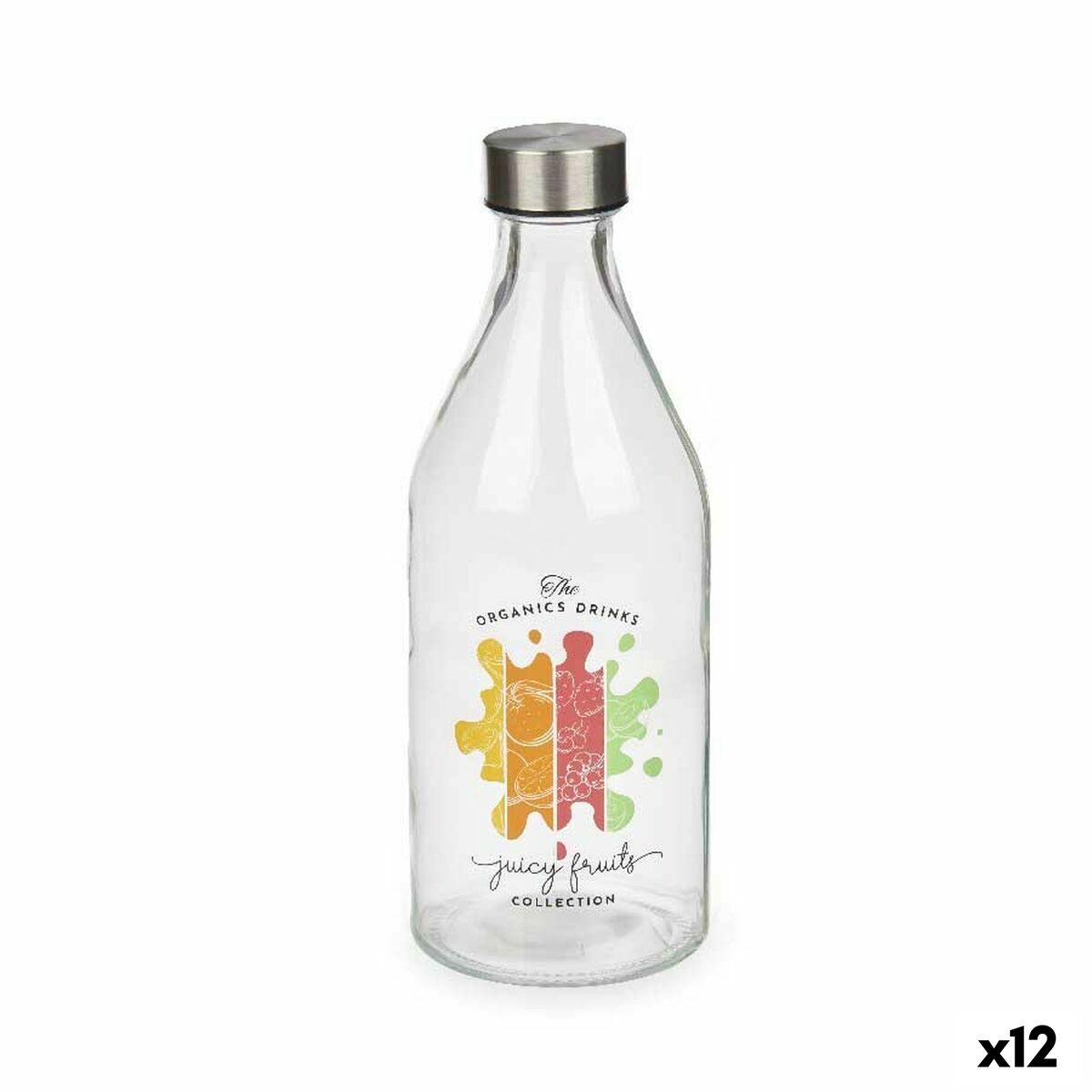 Flaska Vivalto Juicy Fruits Transparent Silver Glas Stål 1 L (12 antal)
