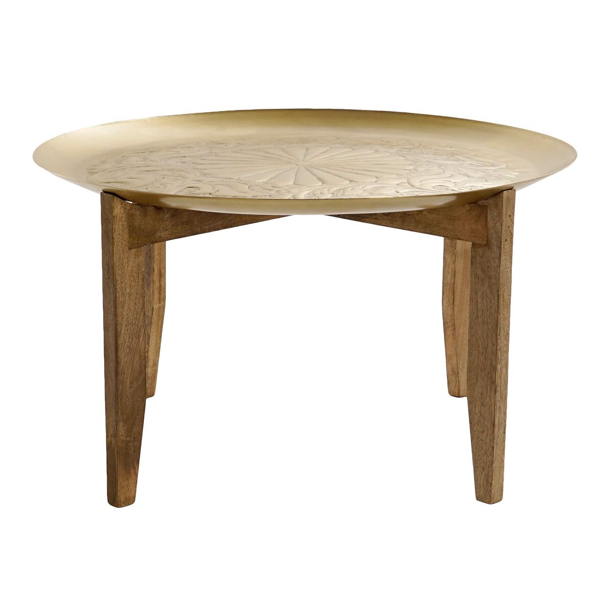 Soffbord Home ESPRIT Gyllene Naturell Mässing Mangoträ 75 x 75 x 44 cm