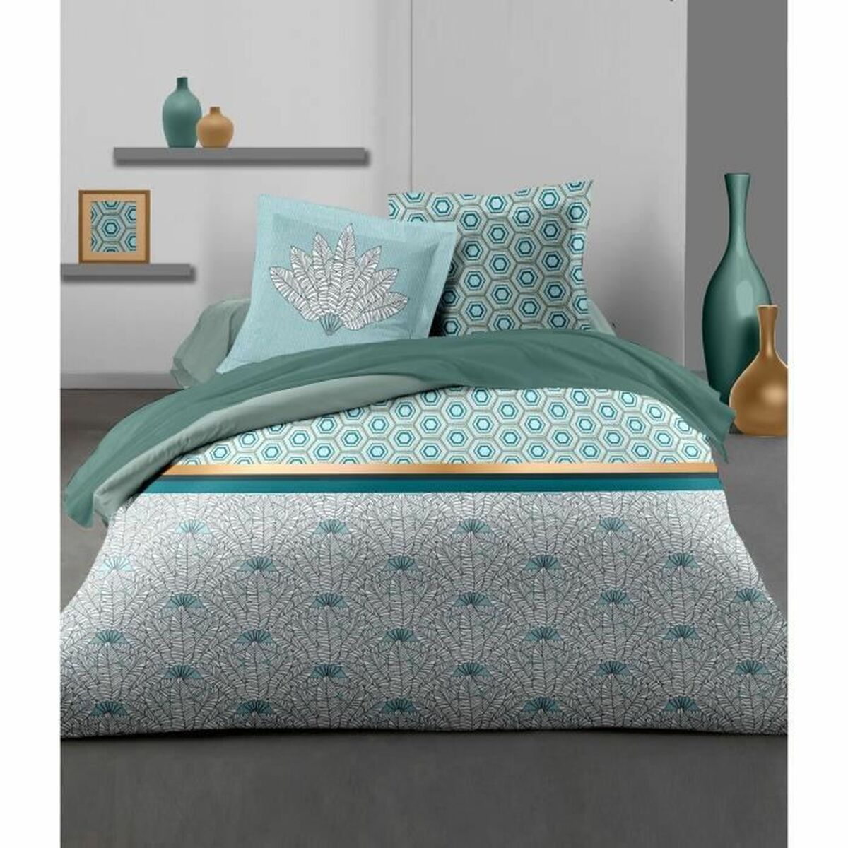 Täckslagsset HOME LINGE PASSION Vit Grön Smaragdgrön Dubbelsäng 240 x 260 cm - 2