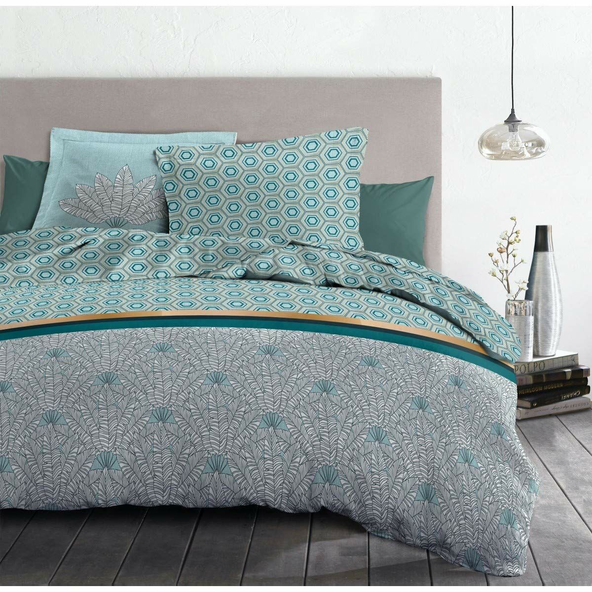 Täckslagsset HOME LINGE PASSION Vit Grön Smaragdgrön Dubbelsäng 240 x 260 cm - 4