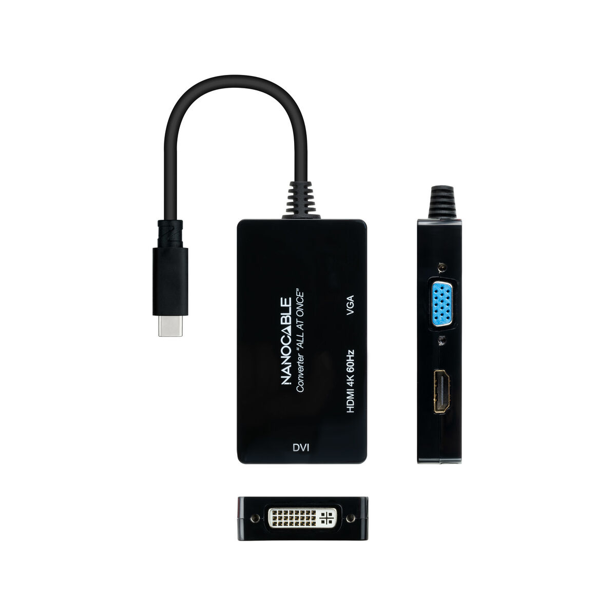 USB C till VGA/HDMI/DVI Adapter NANOCABLE 10.16.4301-ALL 20 cm Svart 4K Ultra HD - 2