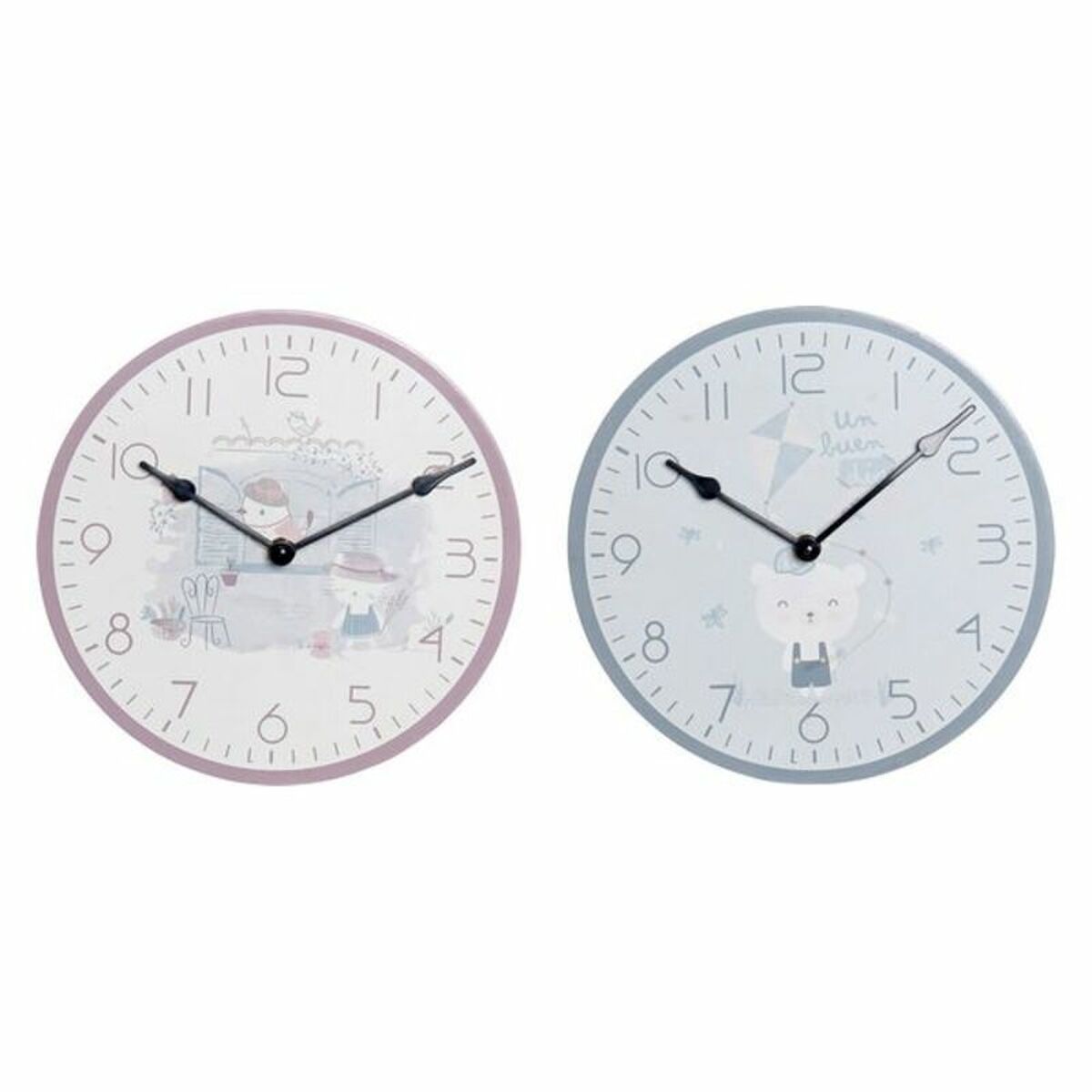 Väggklocka DKD Home Decor Blå Multicolour Rosa Trä Metall Plast Trä MDF Barn Fågel 24 x 3 x 24 cm (2 antal) - 7