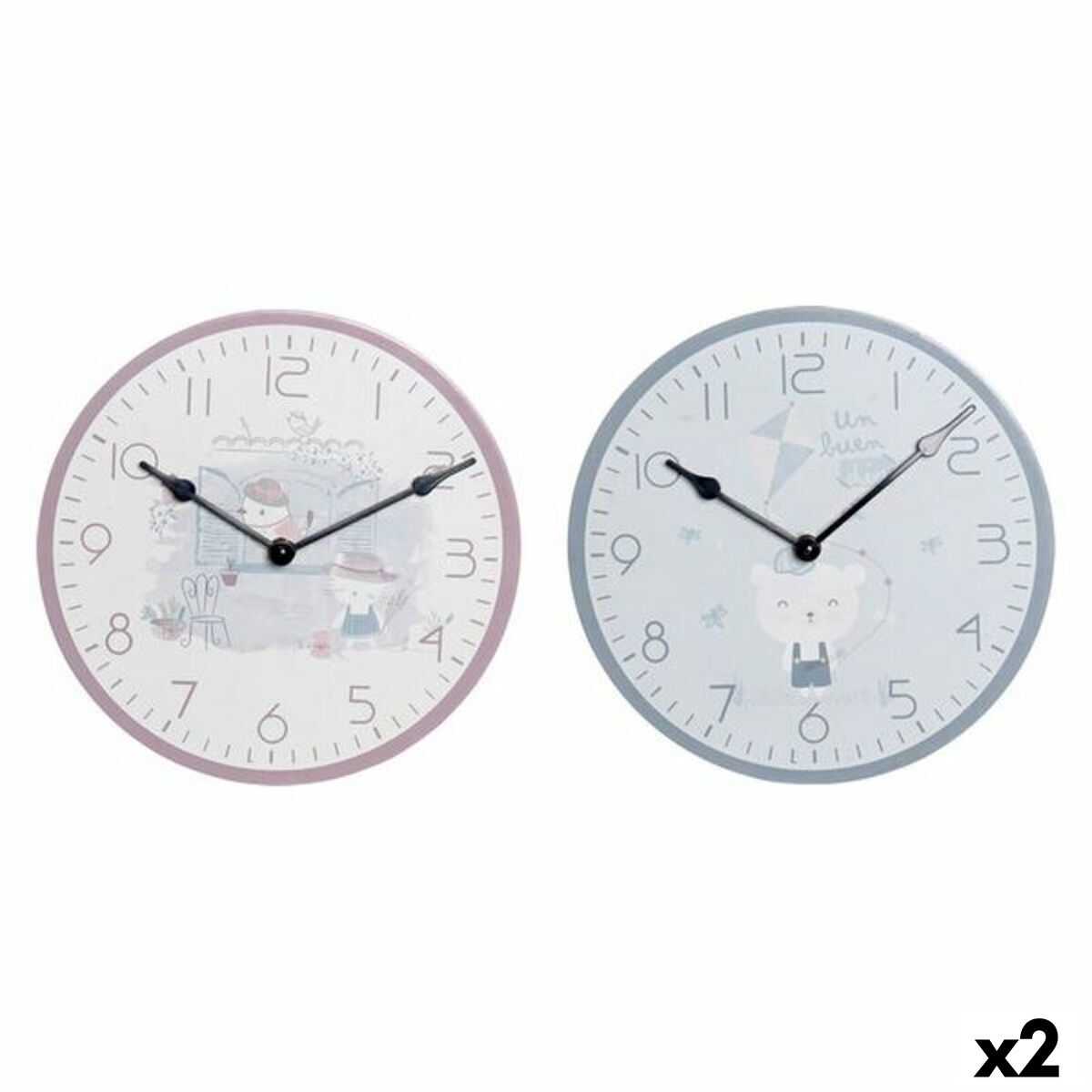 Väggklocka DKD Home Decor Blå Multicolour Rosa Trä Metall Plast Trä MDF Barn Fågel 24 x 3 x 24 cm (2 antal) - 10