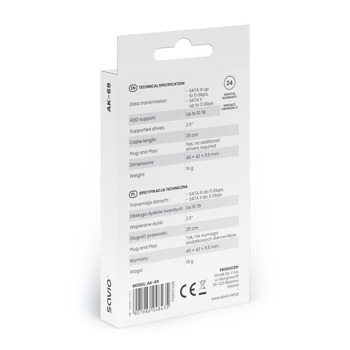 USB till SATA-hårddiskadapter Savio AK-69 25 cm - 2