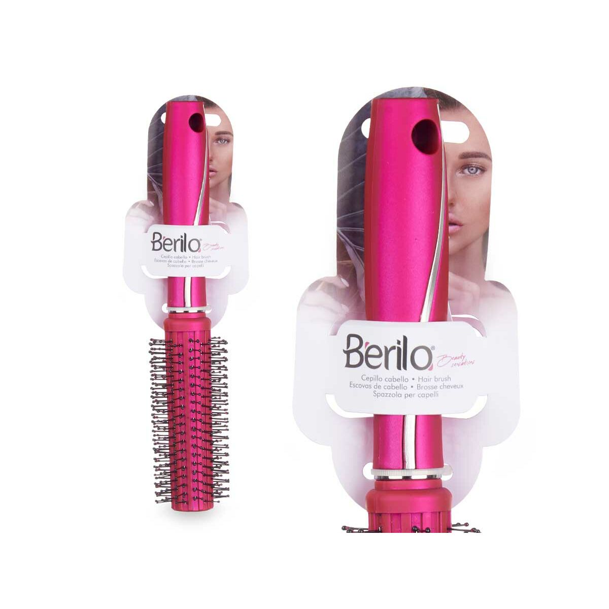 Rund borste Berilo Fuchsia Silikon Plast (12 antal) - 4
