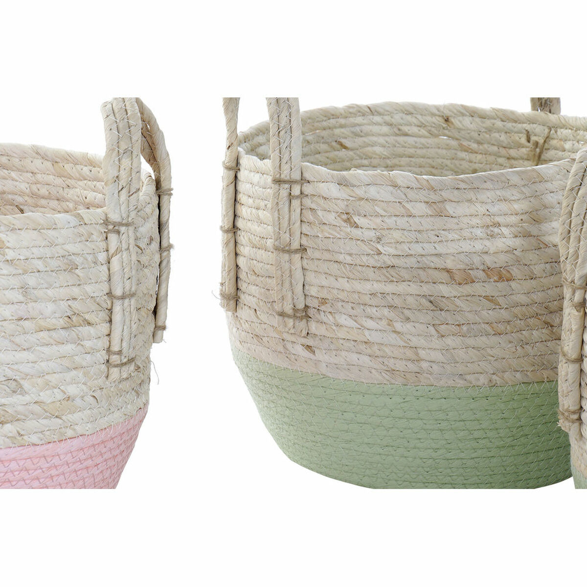 Korg - set DKD Home Decor Naturell Rosa Grön Naturliga fibrer 30 x 30 x 32 cm Boho (2 antal) - 12
