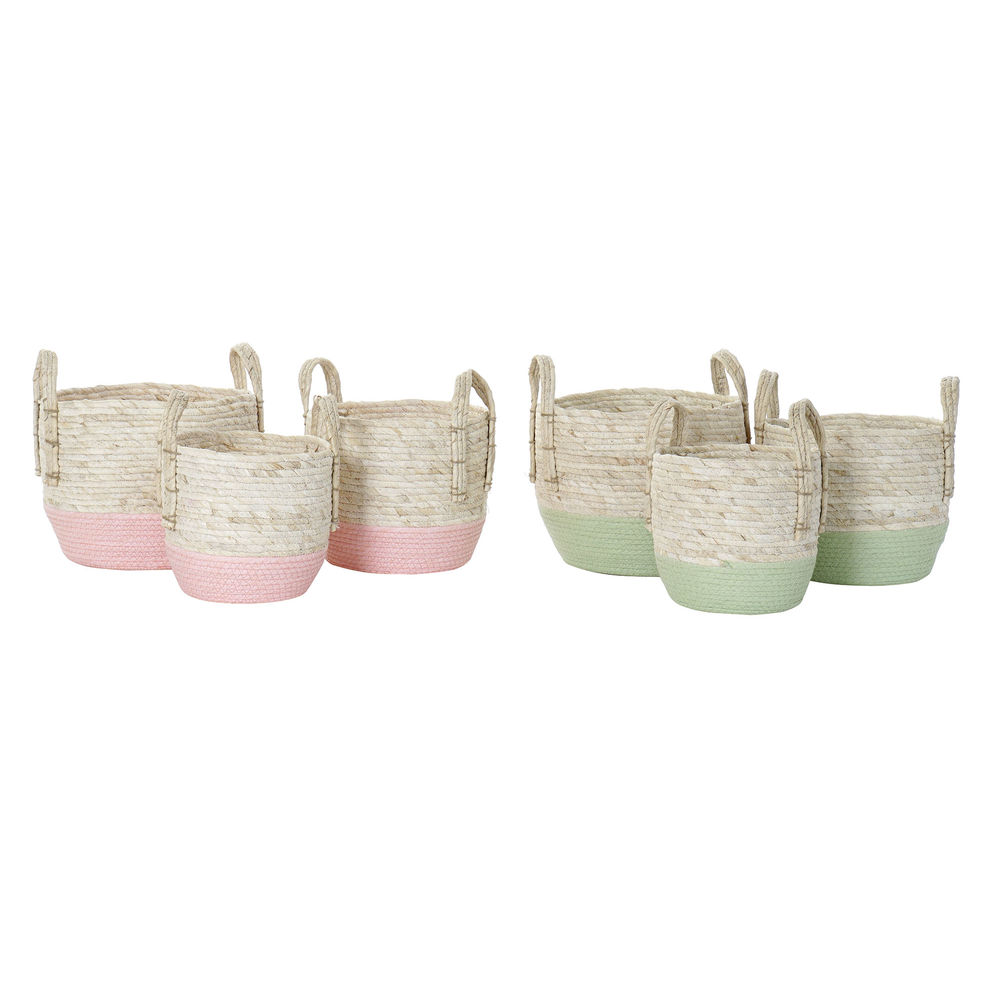Korg - set DKD Home Decor Naturell Rosa Grön Naturliga fibrer 30 x 30 x 32 cm Boho (2 antal) - 2