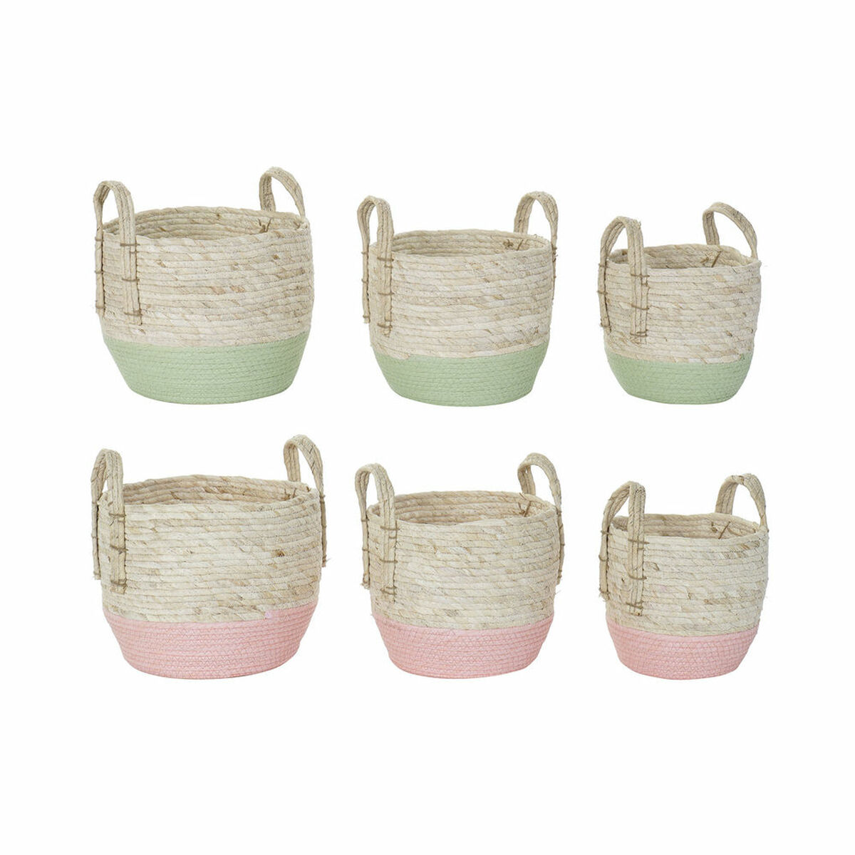 Korg - set DKD Home Decor Naturell Rosa Grön Naturliga fibrer 30 x 30 x 32 cm Boho (2 antal) - 9