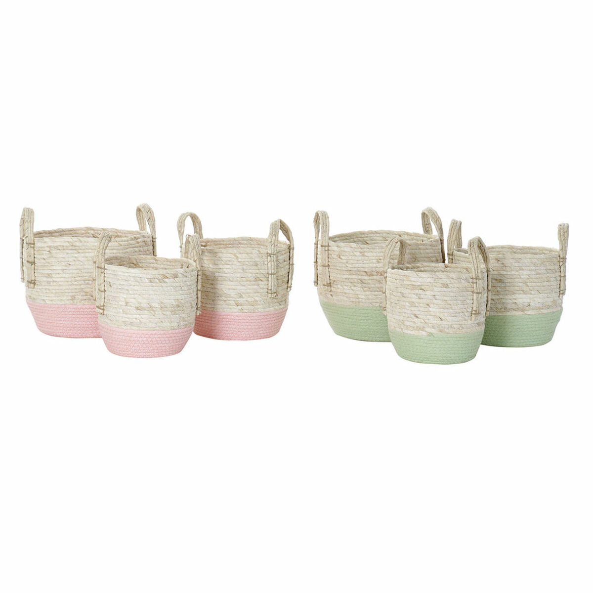 Korg - set DKD Home Decor Naturell Rosa Grön Naturliga fibrer 30 x 30 x 32 cm Boho (2 antal) - 6