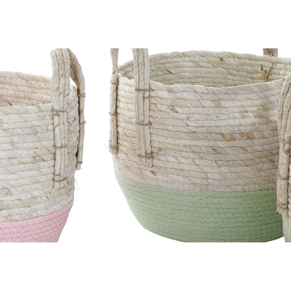 Korg - set DKD Home Decor Naturell Rosa Grön Naturliga fibrer 30 x 30 x 32 cm Boho (2 antal) - 4