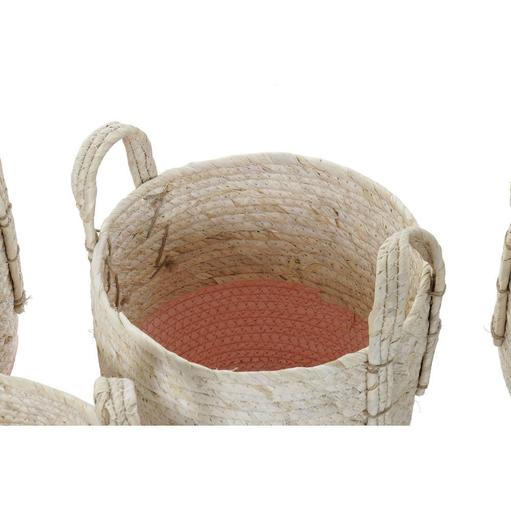 Korg - set DKD Home Decor Naturell Rosa Grön Naturliga fibrer 30 x 30 x 32 cm Boho (2 antal) - 3